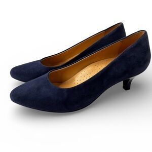 Trotters Kiera Navy Blue Suede Pumps Women Comfort Shoe Sz 8.5 Wide Arch Support